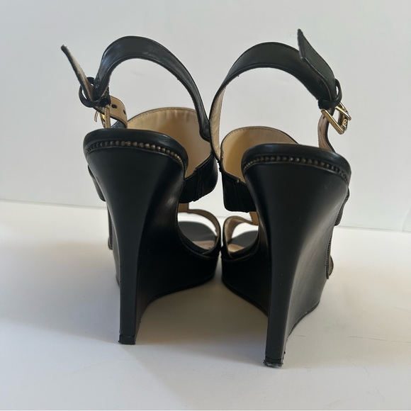 GUESS WGFRANCIE Black Leather Wedge Open Toe Strappy Sandals Women’s Size 7.5 M - Picture 6 of 9